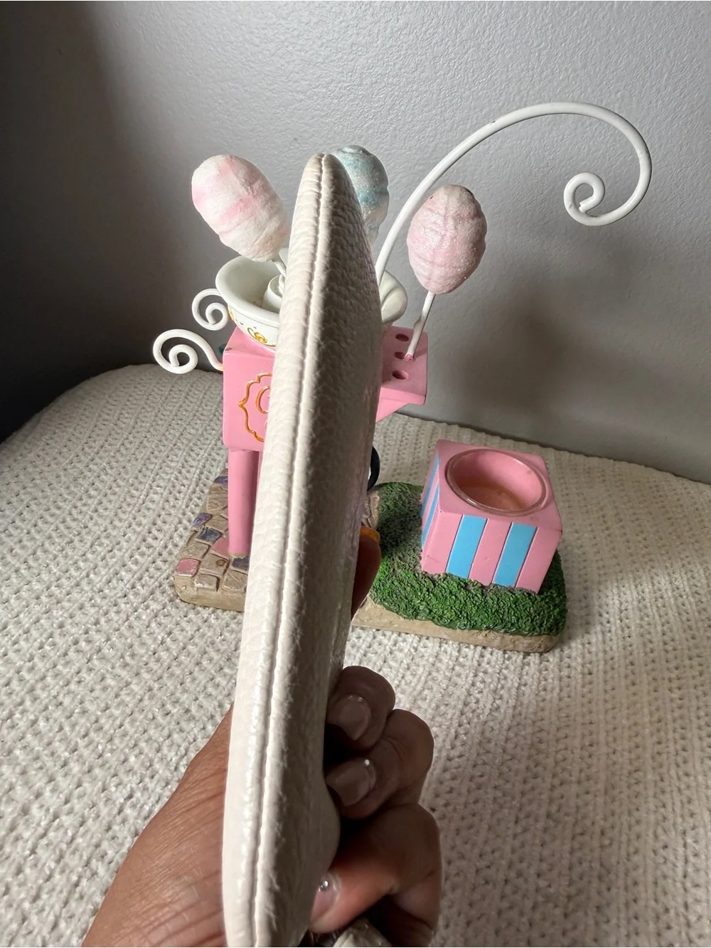 Coach Pebbled Leather Wristlet in Cream with Pale Yellow Logo